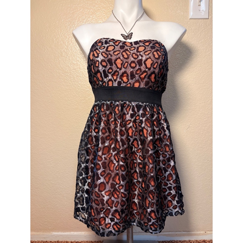 Y2K Vintage Wet Seal Strapless Leopard Print Lace Mini Dress Medium #5